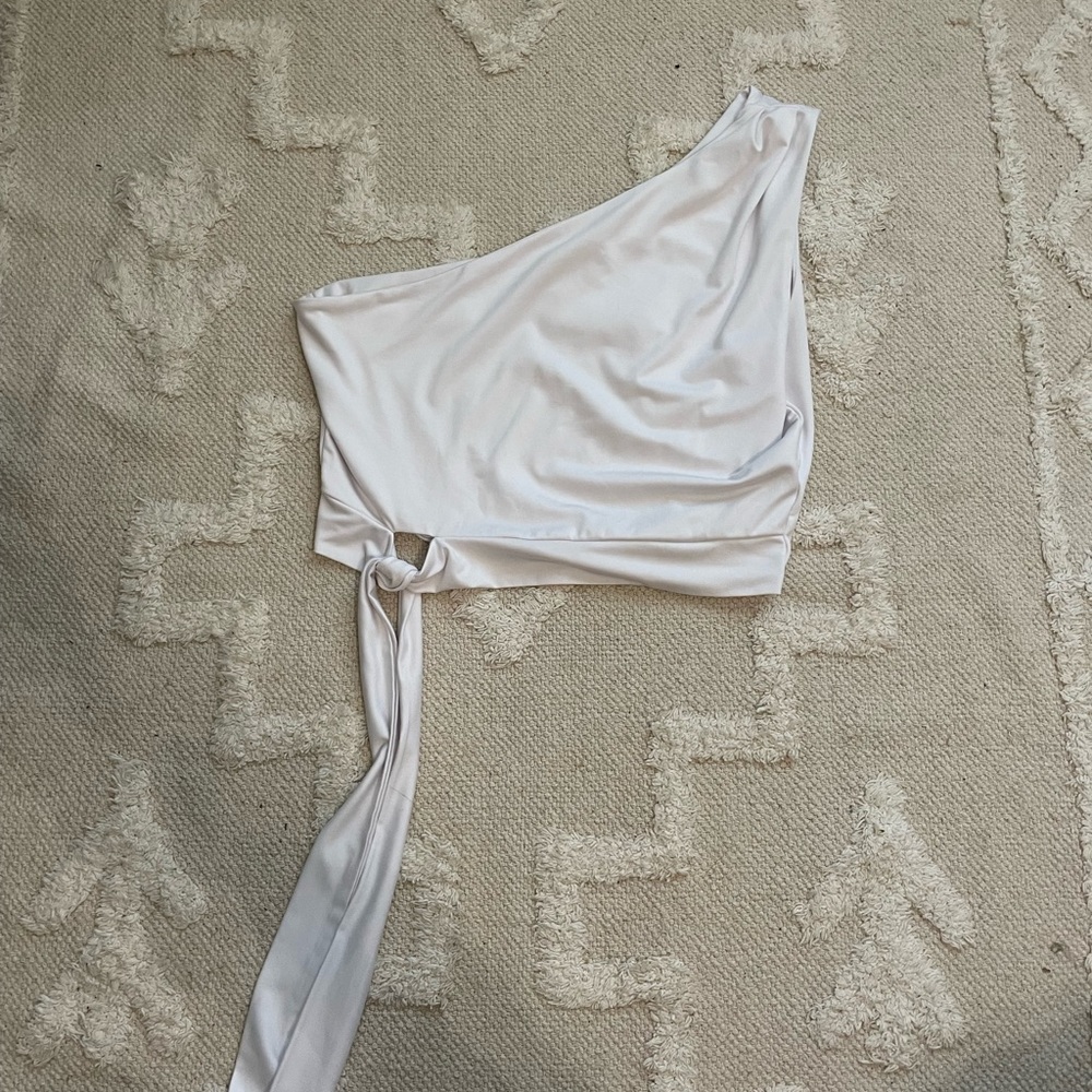 one shoulder white top